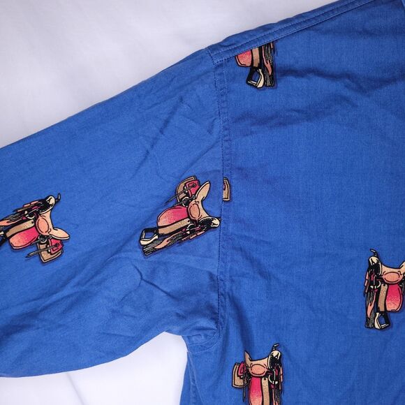 Barn Fly Shirt Womens Medium Blue Saddle Print Vintage - Picture 3 of 11